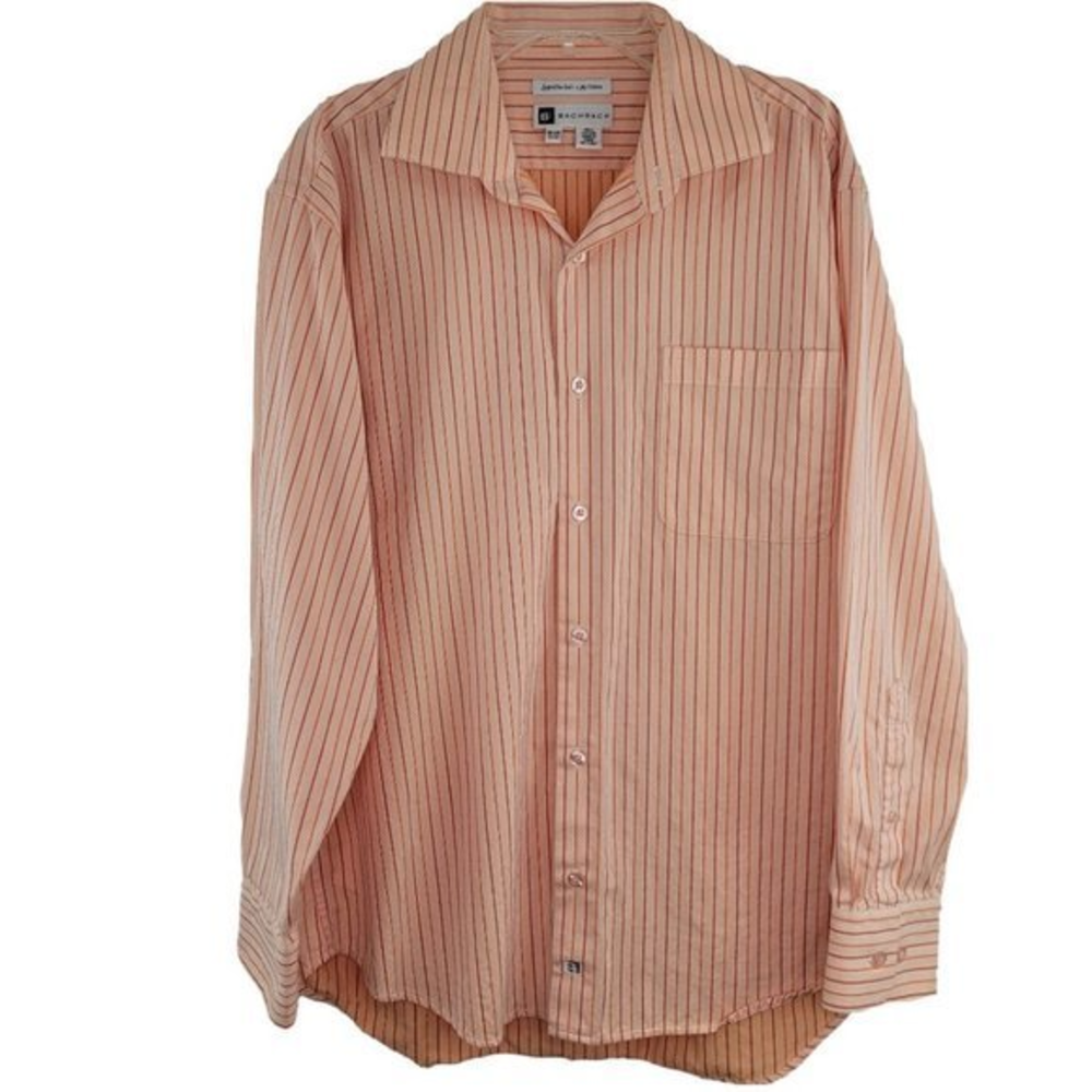 Bachrach Orange White Striped‎ Long Sleeve Button Up Cotton Shirt